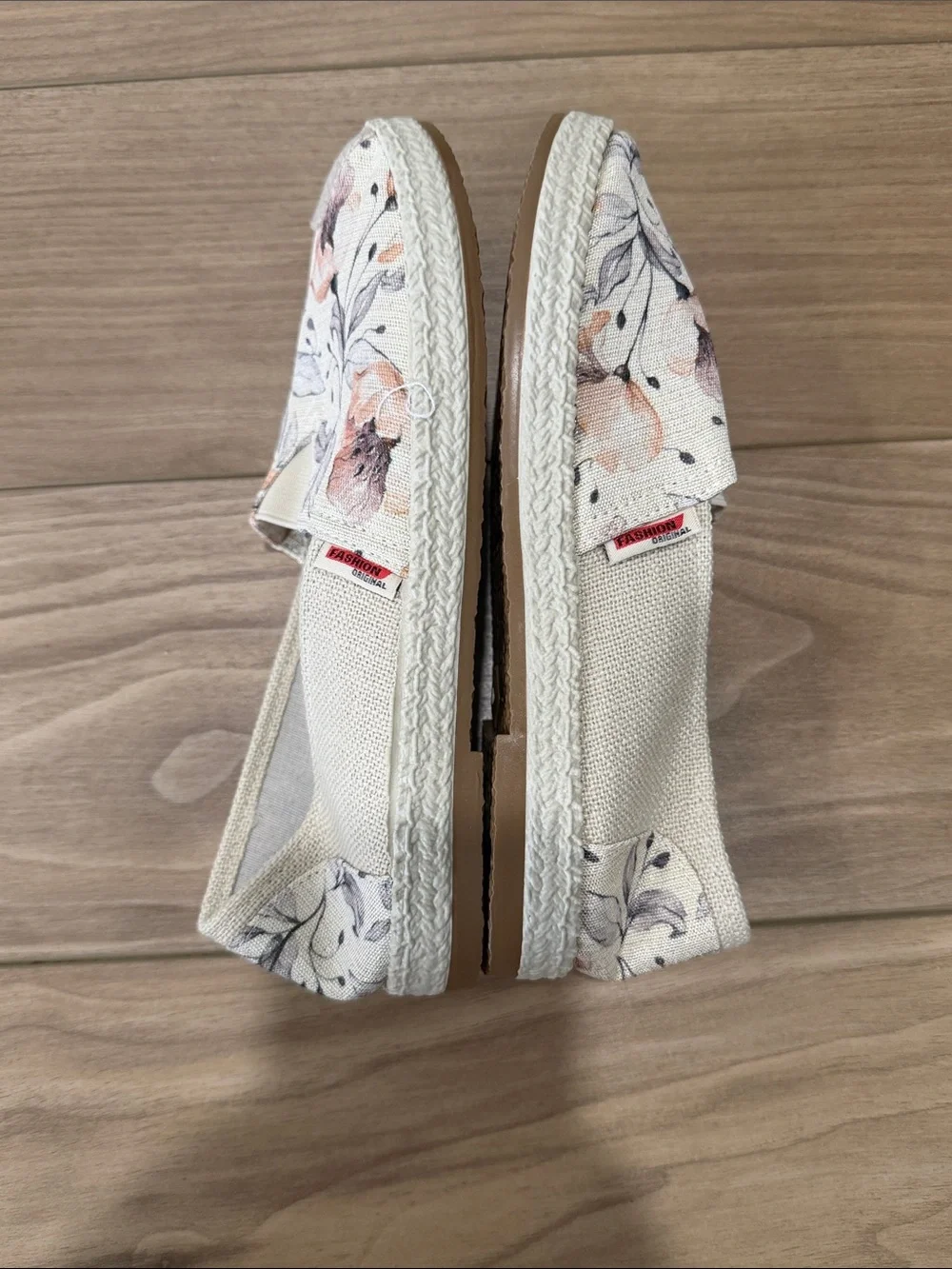 Floral Canvas Slip-On Espadrilles in Cream and Blush